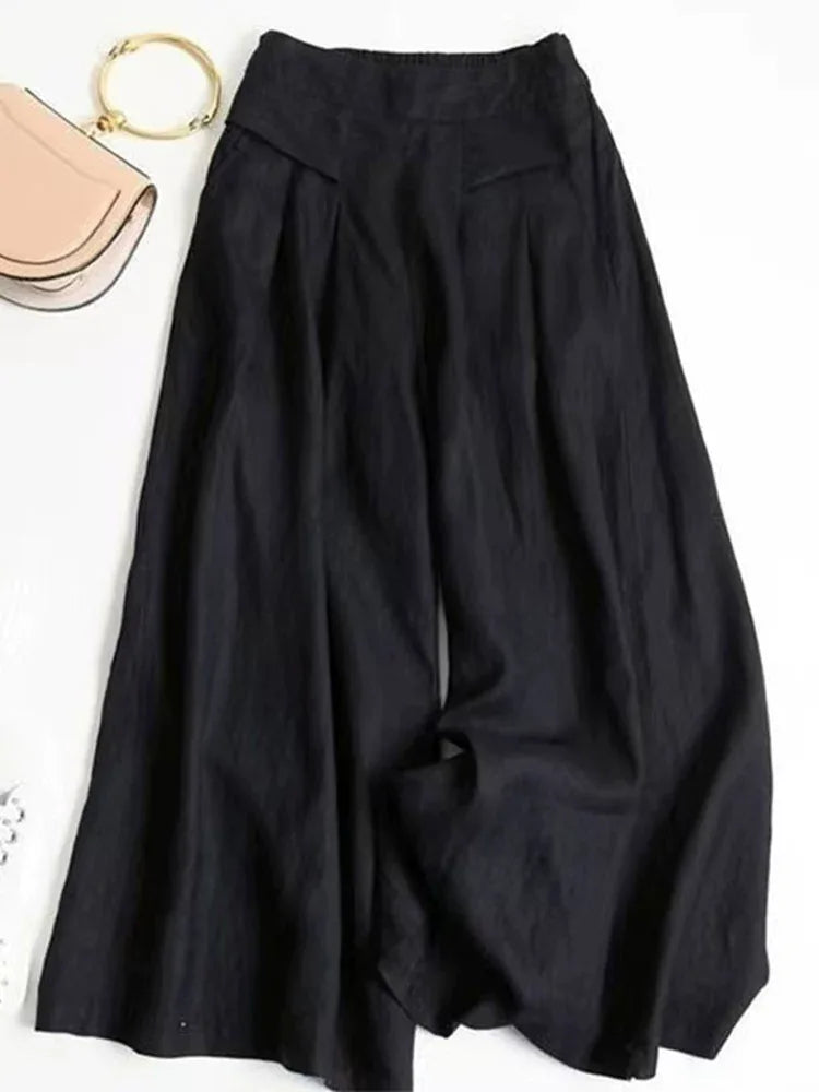 High Waisted Pleated Wide Leg Cropped Pants