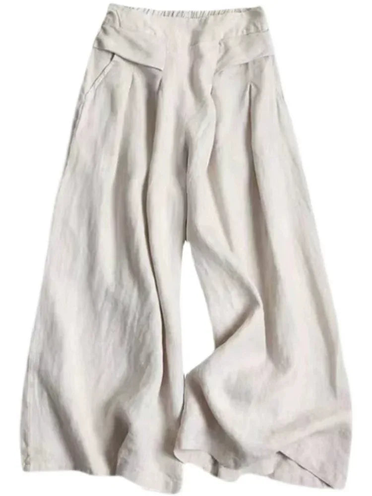 High Waisted Pleated Wide Leg Cropped Pants