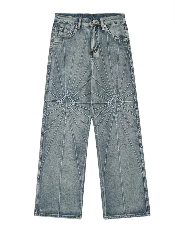 Lässige, vielseitige Hip-Hop-Jeans mit Stickerei und lockerem Schnitt