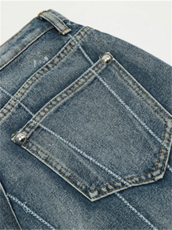 Lässige, vielseitige Hip-Hop-Jeans mit Stickerei und lockerem Schnitt