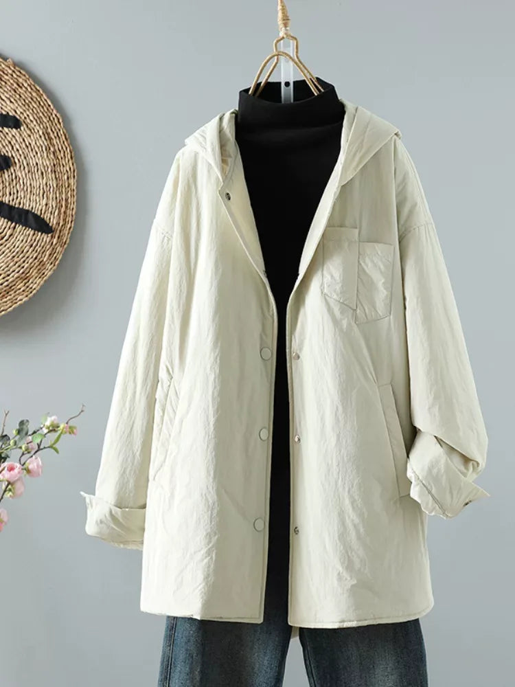 Hooded Padded Jacket with Snap Cuffs and Patch Pocket