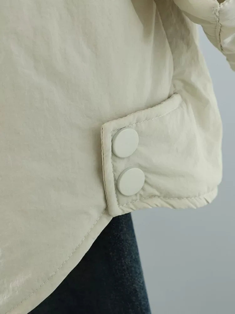 Hooded Padded Jacket with Snap Cuffs and Patch Pocket