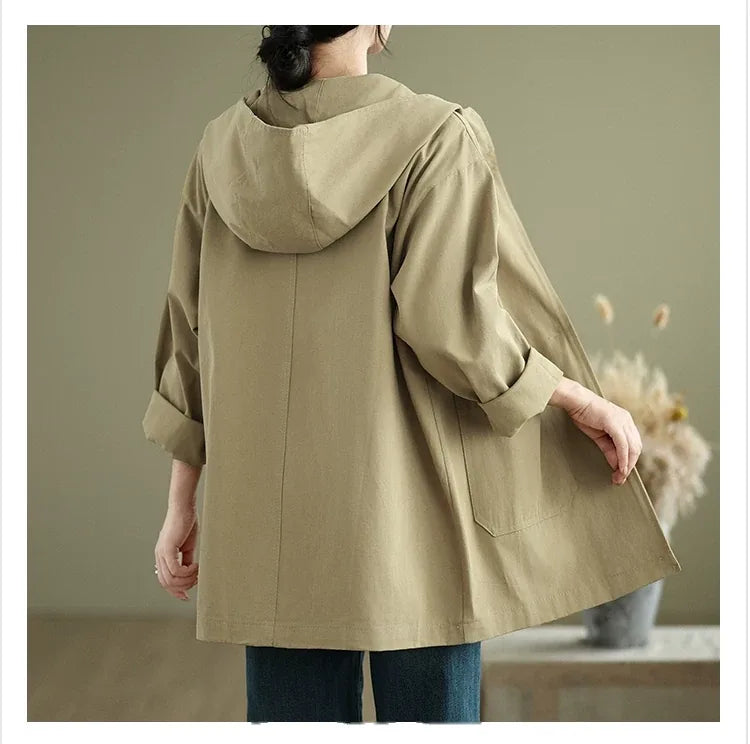 Hooded Patch Pocket Button Front Jacket