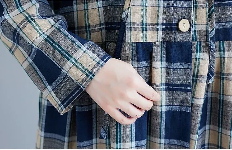 Hooded Plaid Button Down Maxi Dress