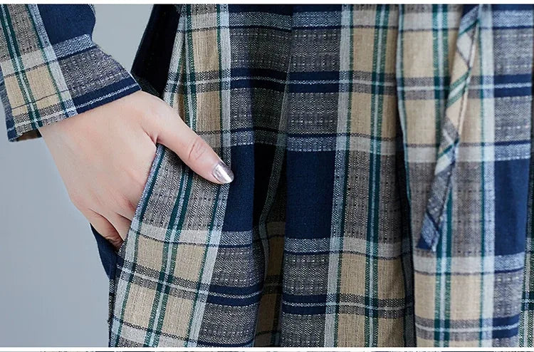 Hooded Plaid Button Down Maxi Dress
