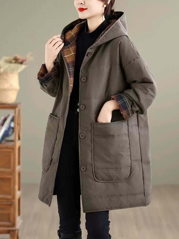 Hooded Quilted Padded Coat with Patch Pockets