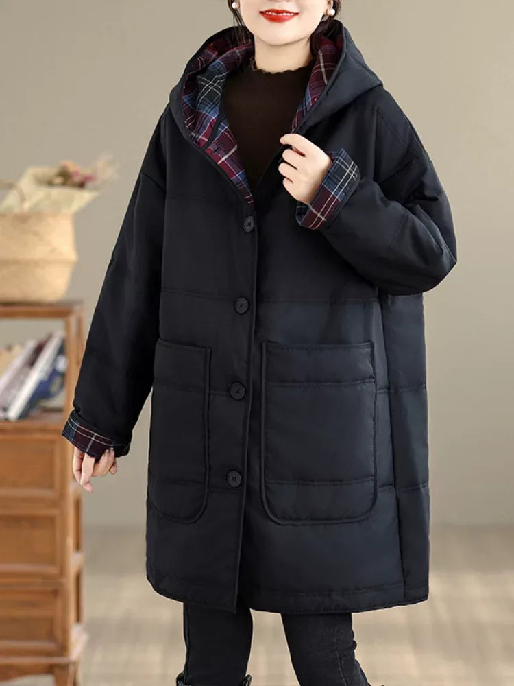 Hooded Quilted Padded Coat with Patch Pockets