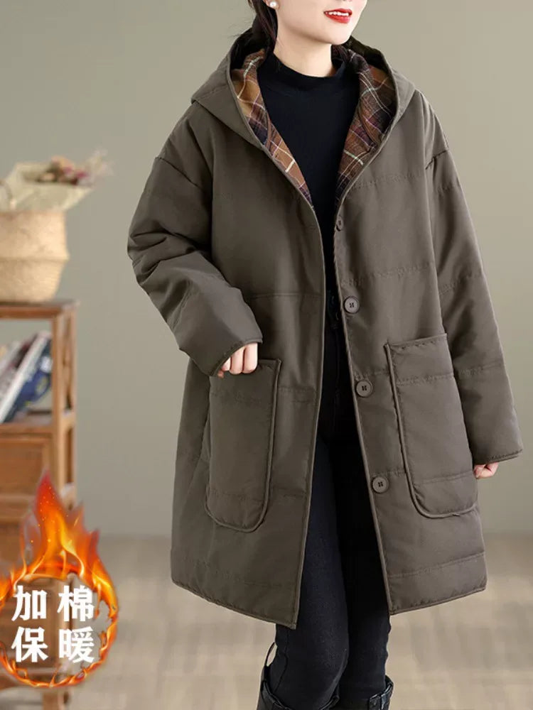 Hooded Quilted Padded Coat with Patch Pockets