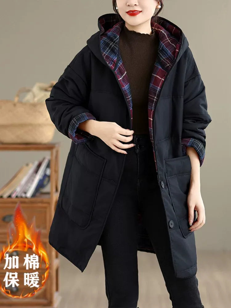 Hooded Quilted Padded Coat with Patch Pockets