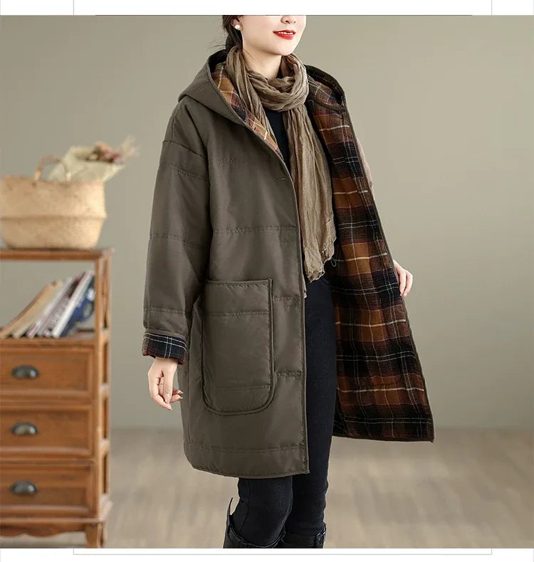 Hooded Quilted Padded Coat with Patch Pockets