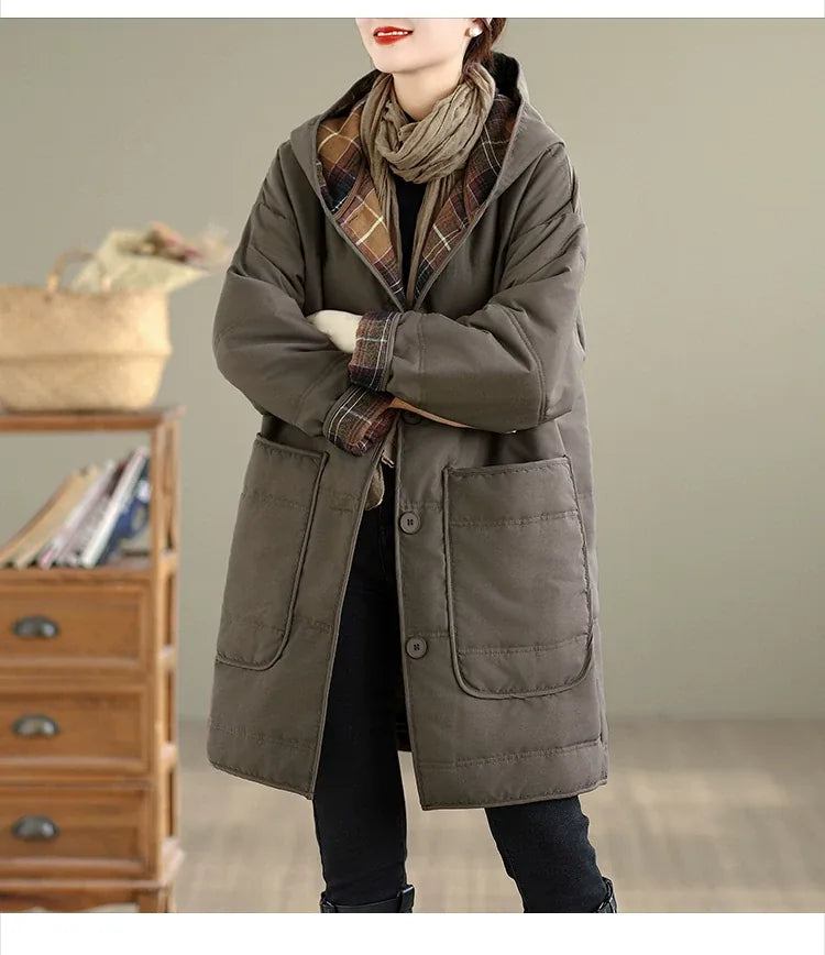 Hooded Quilted Padded Coat with Patch Pockets