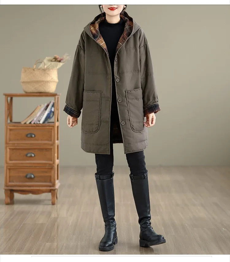 Hooded Quilted Padded Coat with Patch Pockets