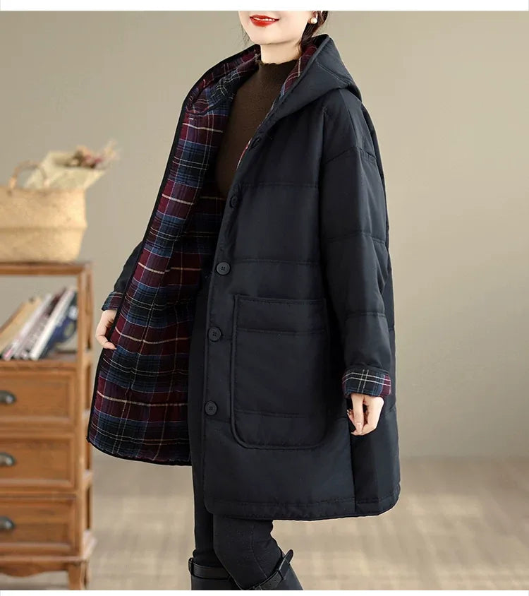 Hooded Quilted Padded Coat with Patch Pockets