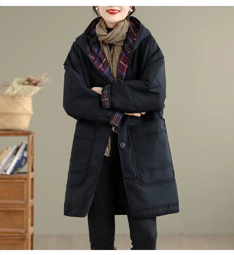 Hooded Quilted Padded Coat with Patch Pockets