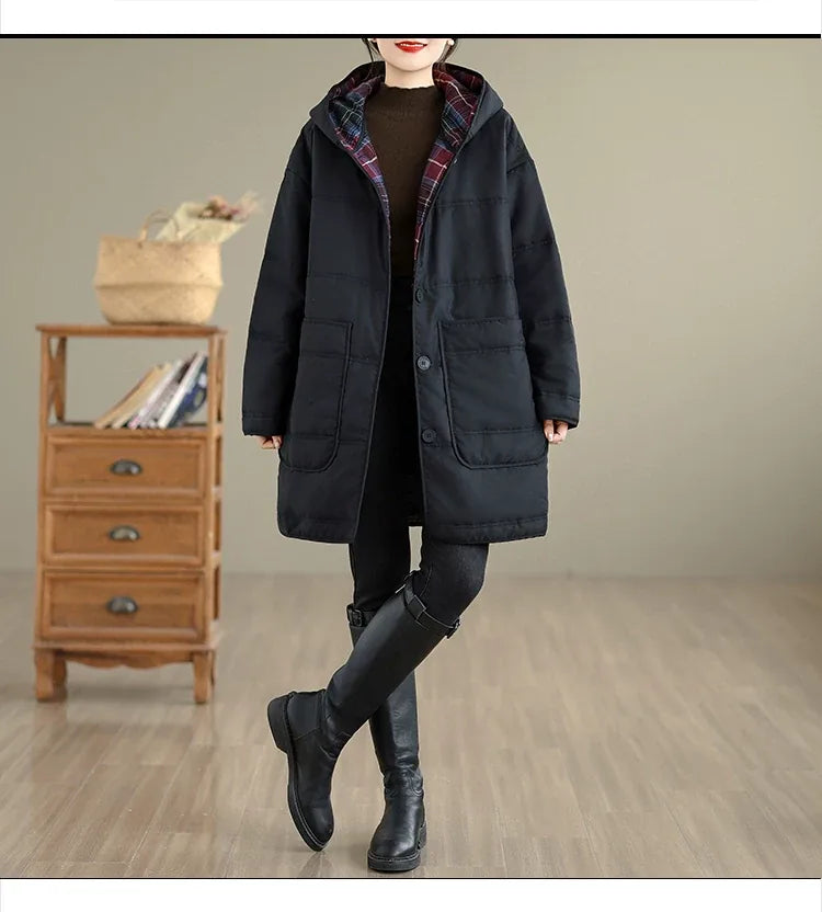 Hooded Quilted Padded Coat with Patch Pockets