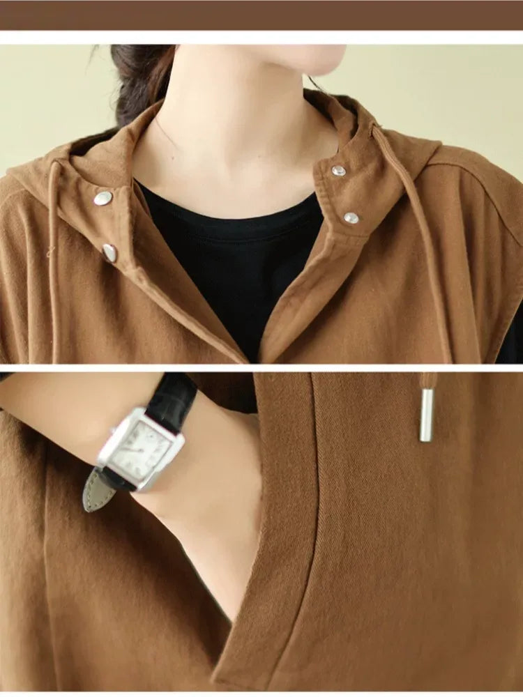 Hooded Snap Button Vest with Patch Pockets