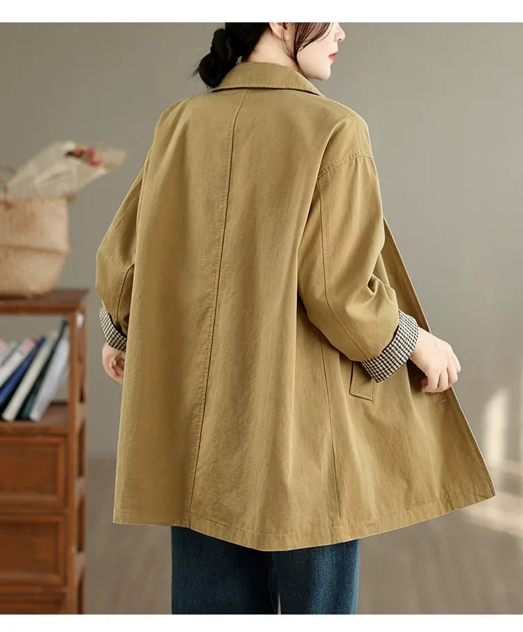 Houndstooth Lined Longline Jacket Shirt Collar Front Button