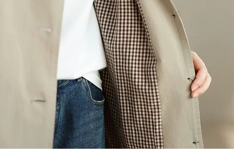 Houndstooth Lined Longline Jacket Shirt Collar Front Button