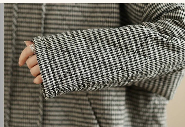Houndstooth Quilted Hooded Padded Jacket