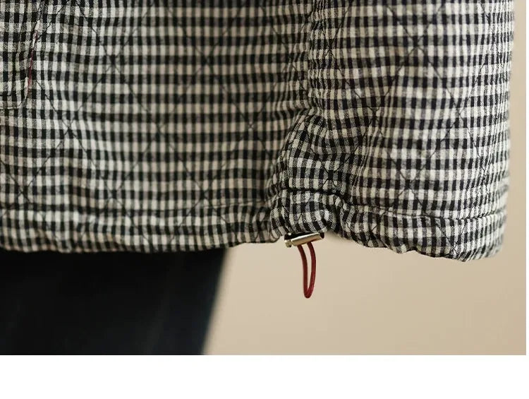 Houndstooth Quilted Hooded Padded Jacket