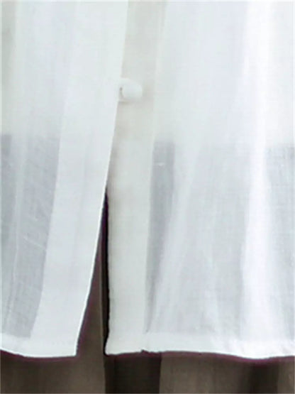 Aufwendig bestickte Babydoll-Bluse aus Ramie mit Stehkragen und Rüschen