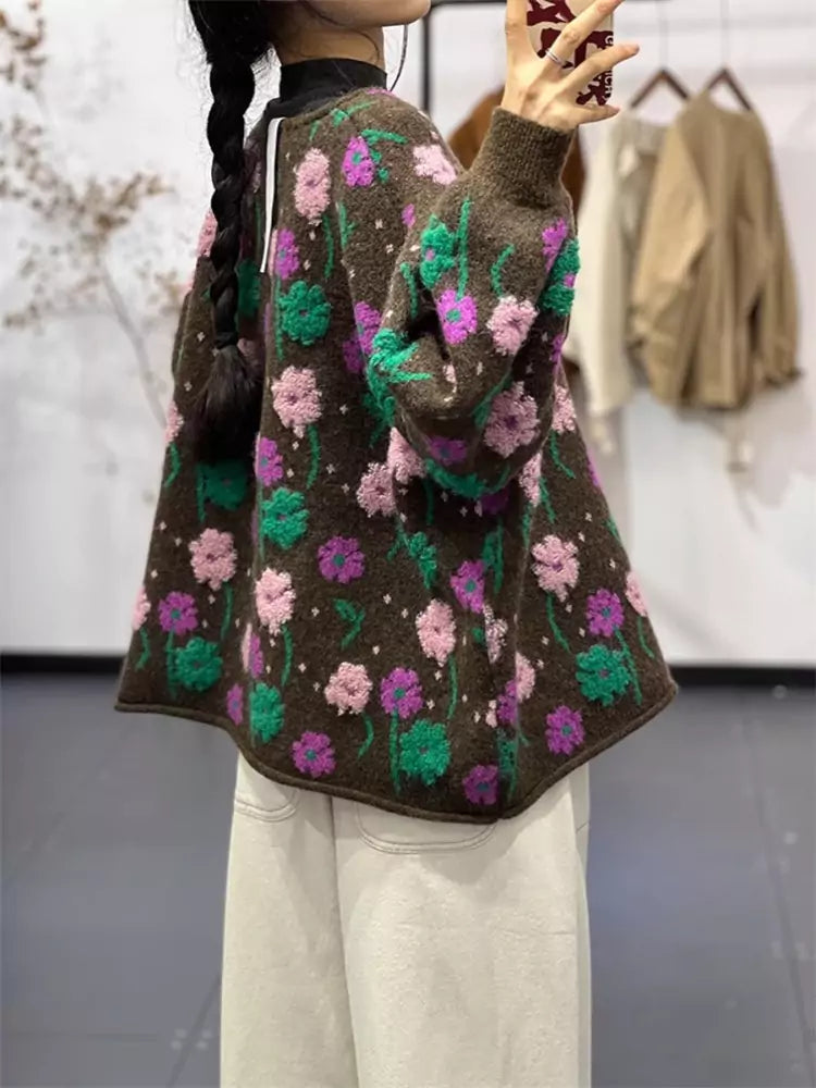 Intricate Floral Embroidered Cardigan with Single Button Closure