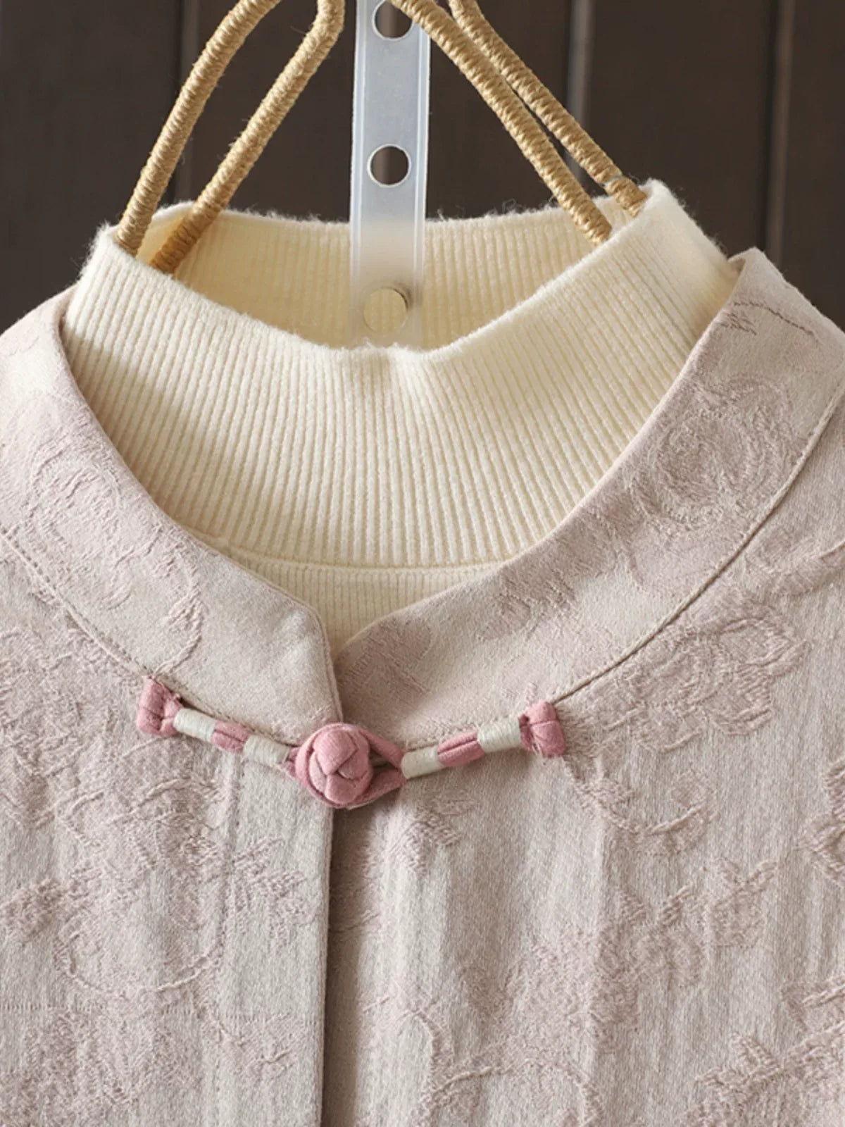 Jacquard Frog Button Mandarin Collar Long Sleeve Shirt
