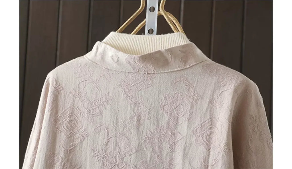 Jacquard Frog Button Mandarin Collar Long Sleeve Shirt
