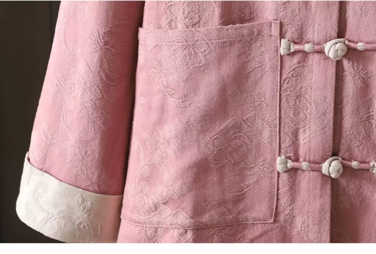 Jacquard Frog Button Mandarin Collar Long Sleeve Shirt