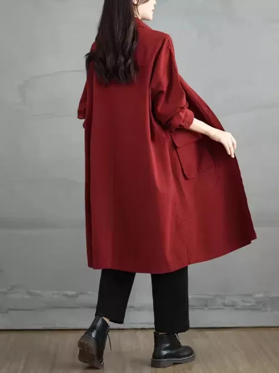 Knee-Length Button Front Coat with Large Patch Pockets