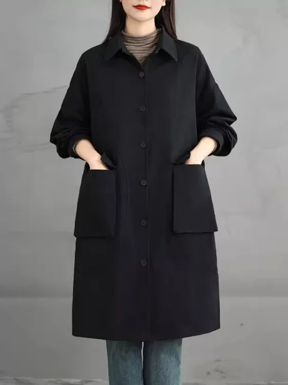 Knee-Length Button Front Coat with Large Patch Pockets