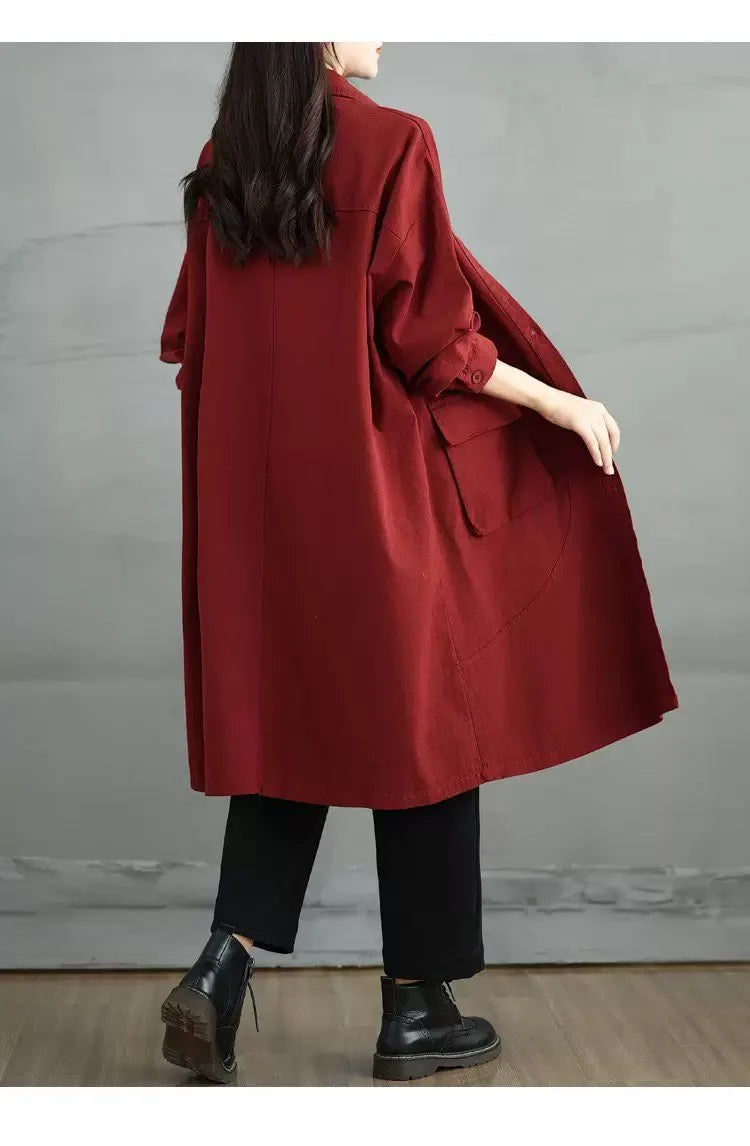 Knee-Length Button Front Coat with Large Patch Pockets