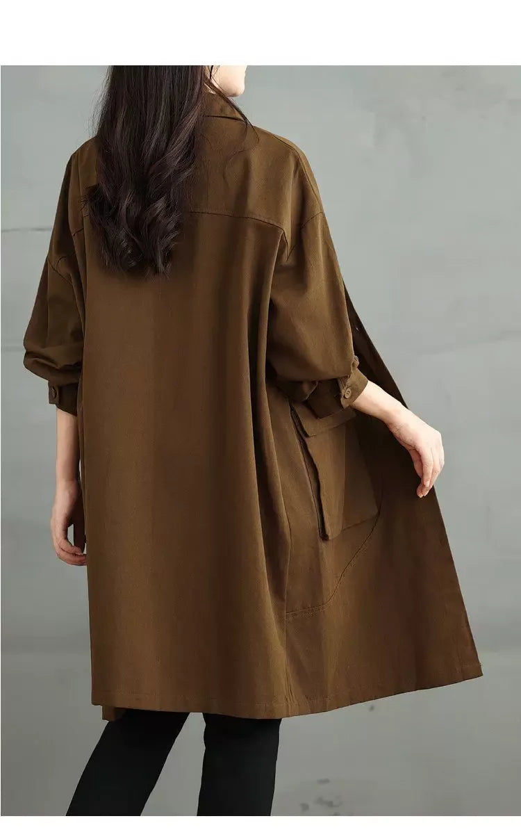 Knee-Length Button Front Coat with Large Patch Pockets