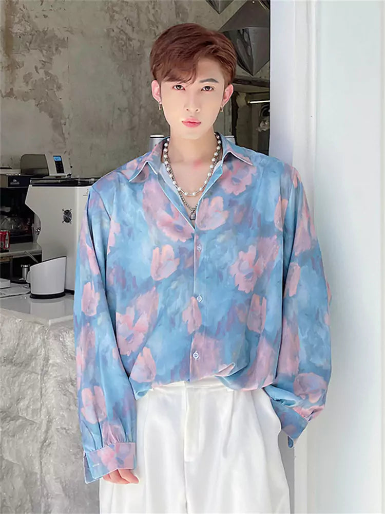 Camisa holgada teñida de moda coreana con drapeado