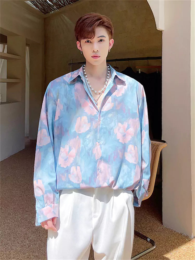 Camisa holgada teñida de moda coreana con drapeado