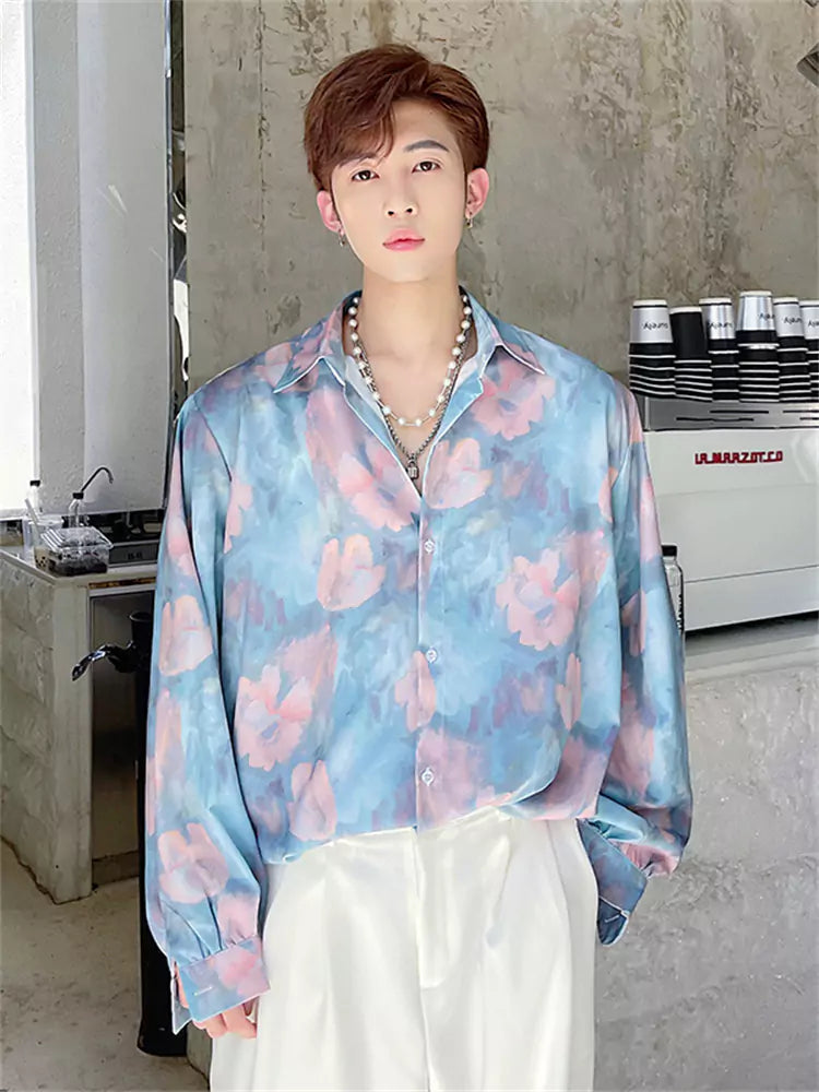 Camisa holgada teñida de moda coreana con drapeado
