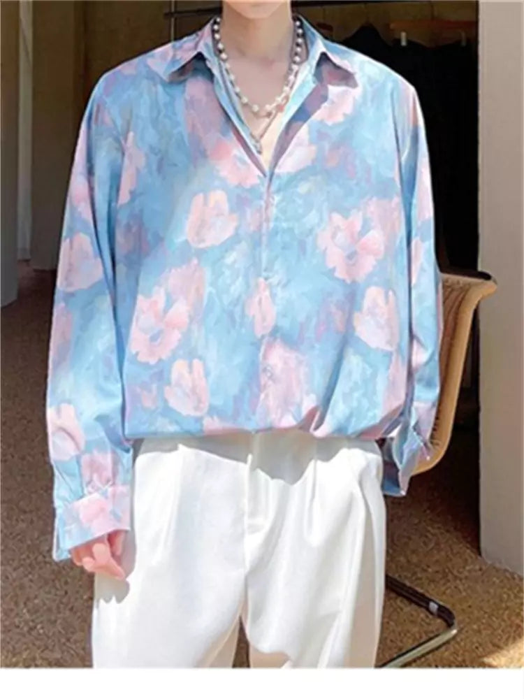 Camisa holgada teñida de moda coreana con drapeado