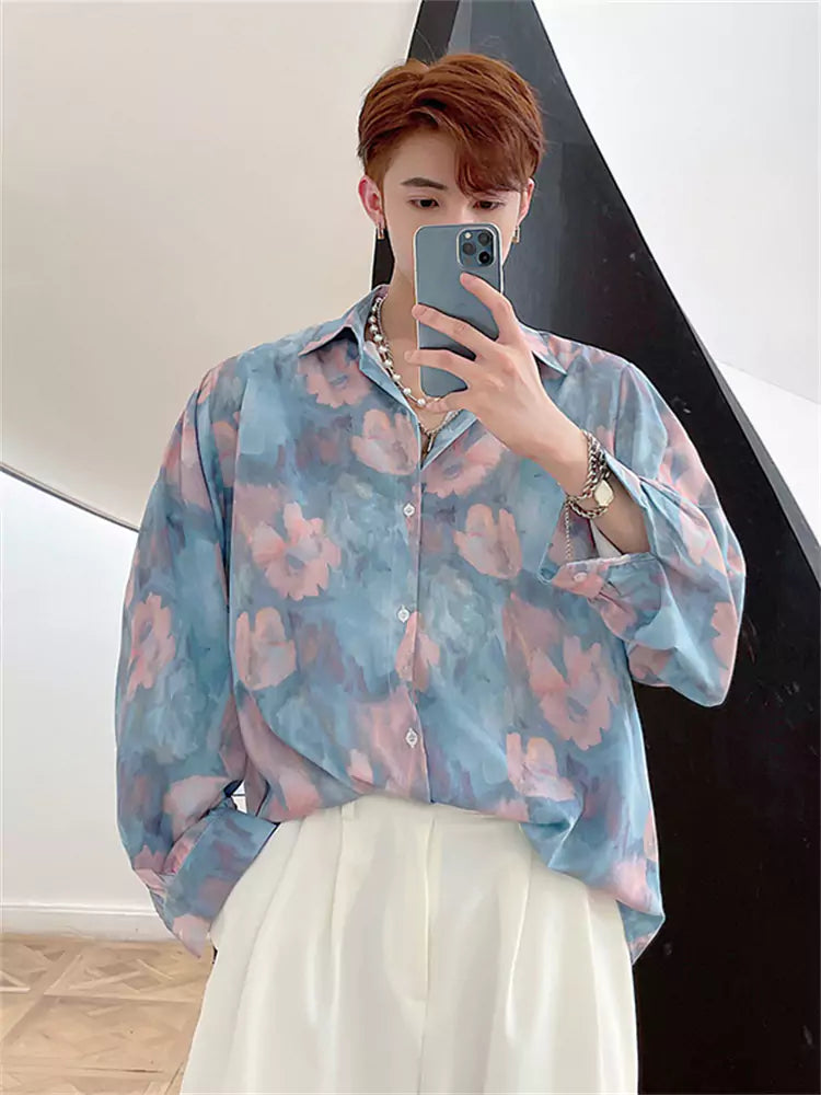 Camisa holgada teñida de moda coreana con drapeado