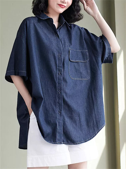 Korean Style Boyfriend Denim Shirt Short Sleeve