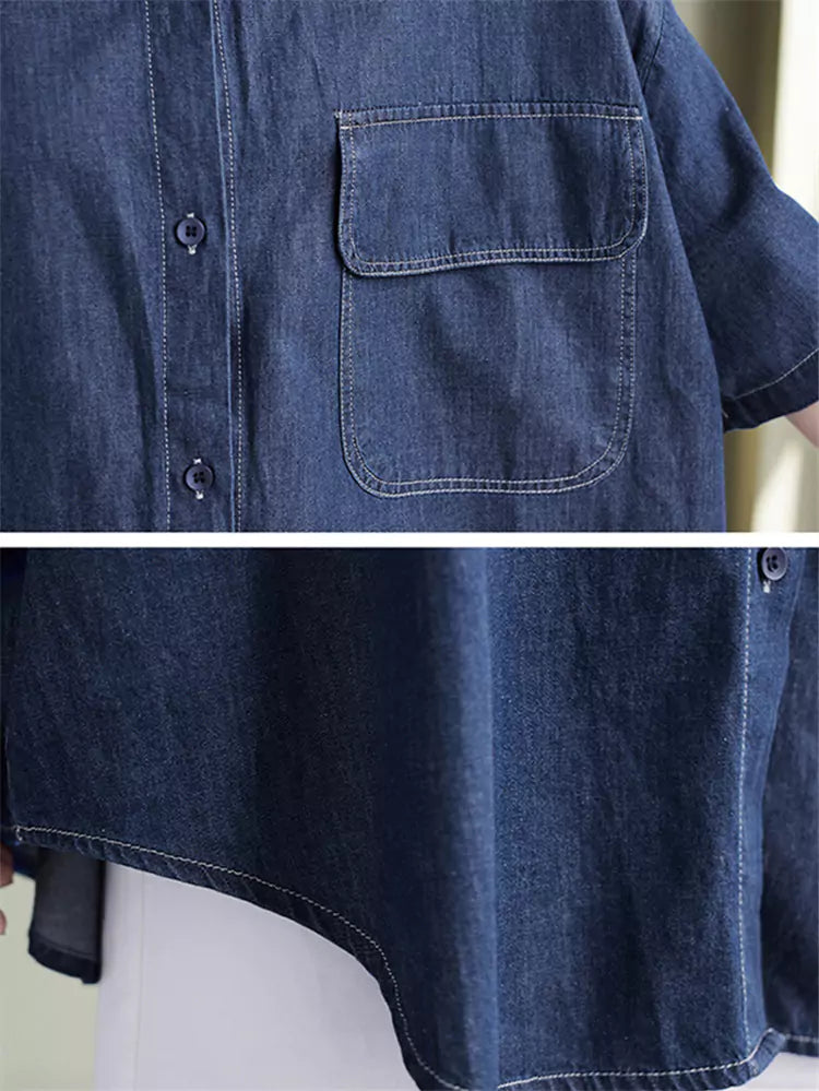 Korean Style Boyfriend Denim Shirt Short Sleeve