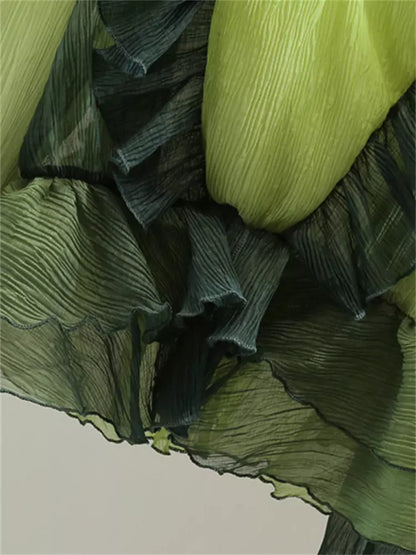 Korean Style Sun Protection Gradient Color V-Neck Ruffle Blouse