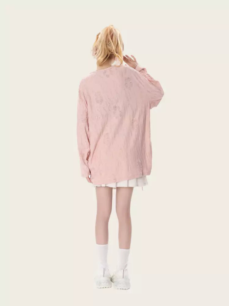 Lace Bowknot Side Drawstring Long Sleeve Tee