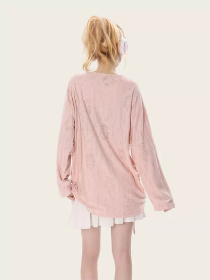 Langarmshirt mit Schleife und seitlichem Kordelzug, Spitze und Spitze