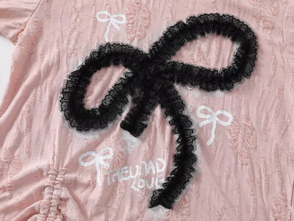 Langarmshirt mit Schleife und seitlichem Kordelzug, Spitze und Spitze