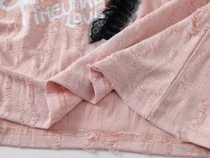 Langarmshirt mit Schleife und seitlichem Kordelzug, Spitze und Spitze