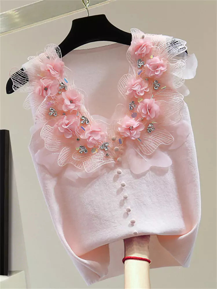 Lace Trim V-Neck Vest