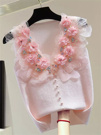 Lace Trim V-Neck Vest