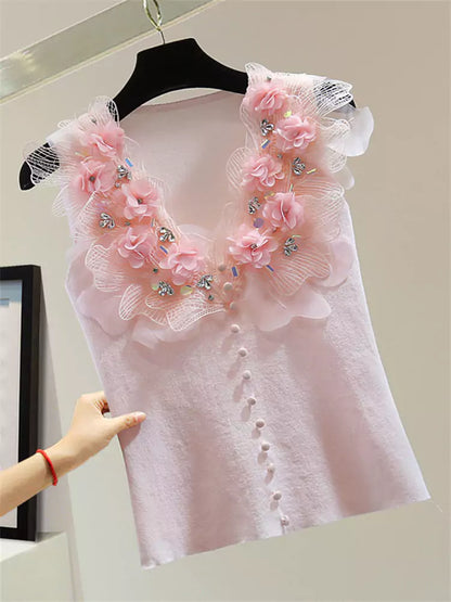 Lace Trim V-Neck Vest