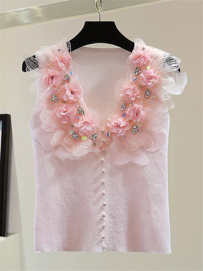 Lace Trim V-Neck Vest