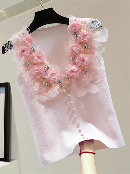 Lace Trim V-Neck Vest